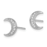 Sterling Silver Rhodium-Plated CZ Crescent Moon Earrings Elegant Polished Design